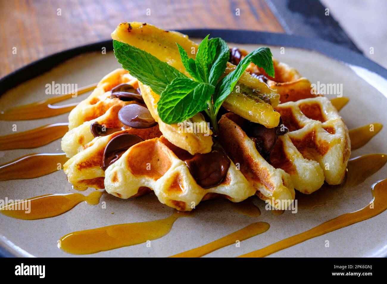 Waffle with maple syrup, food, Eastern Cape, South Africa Stock Photo Alamy