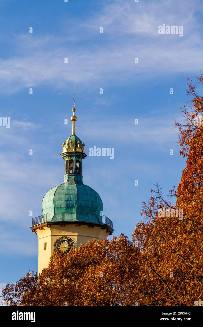 Arnstadt in the Ilm district Tower with copper roof Stock Photo