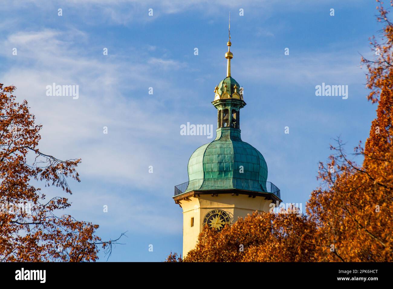 Arnstadt in the Ilm district Tower with copper roof Stock Photo