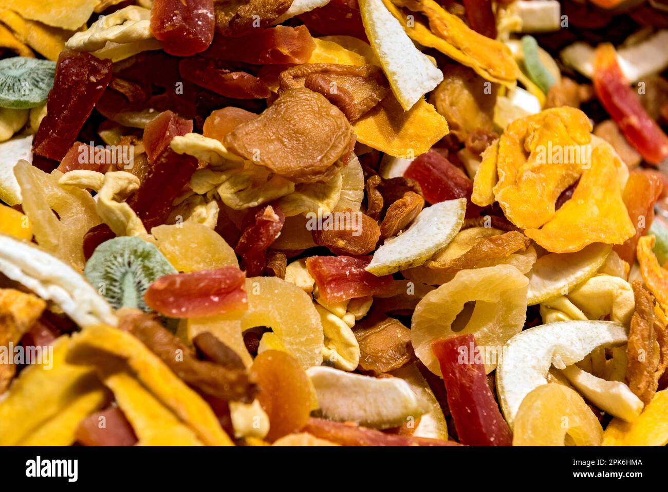 Various dried fruits, freeze-dried, mix, dried fruits sliced, format-filling, background, Germany Stock Photo