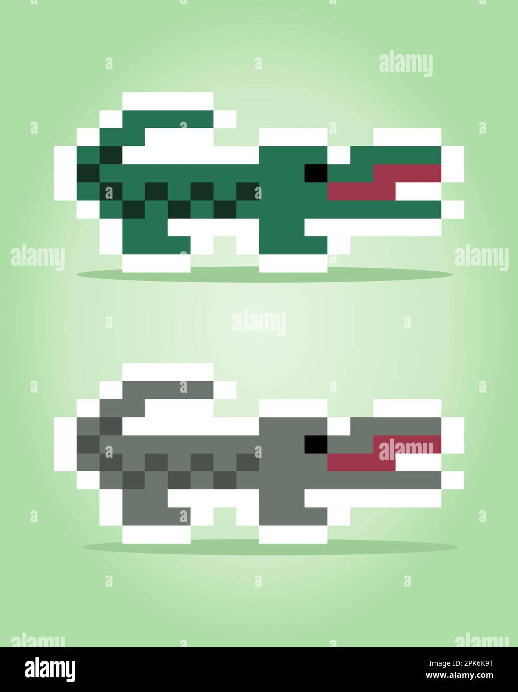 8 bit pixel crocodile image. Animals in vector illustration for retro games Stock Vector