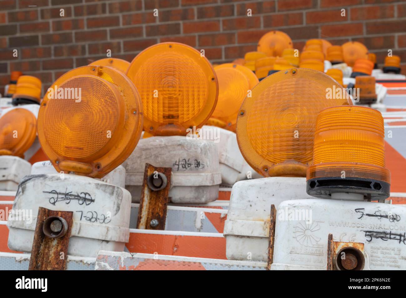 Madison Heights, Michigan, Barriers with orange warning lights for a
