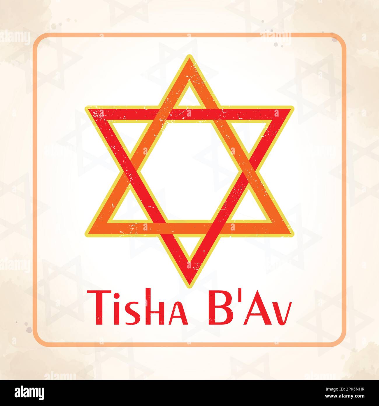 Tisha B'Av Jewish holiday. David star hand drawn yellow symbol on red flame, modern background vector illustration Stock Vector