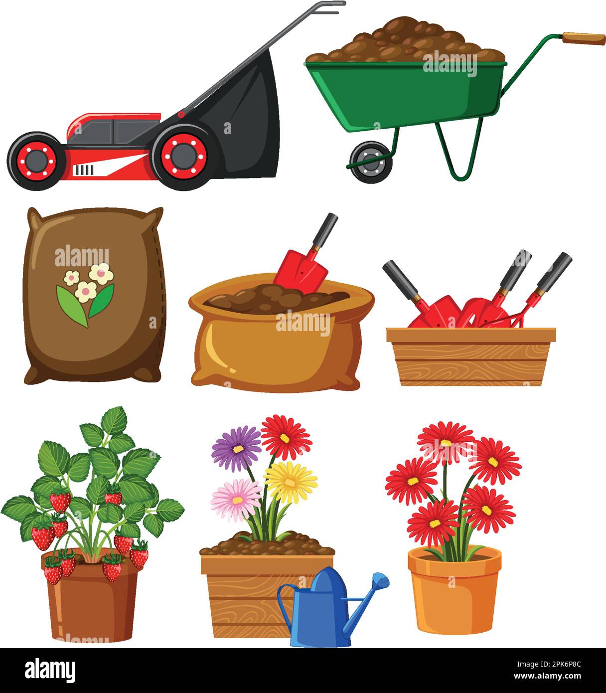 Set of plant and gardening tools and equipment illustration Stock ...