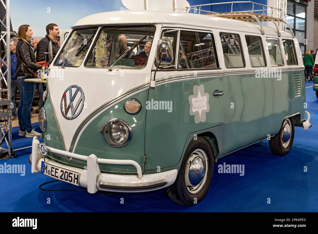 Vintage VW Volkswagen Type 2, T1 Transporter, Bulli, built 1950 to 1967, VW bus, minibus, coach, f.re.e, trade fair for leisure travel experience Stock Photo