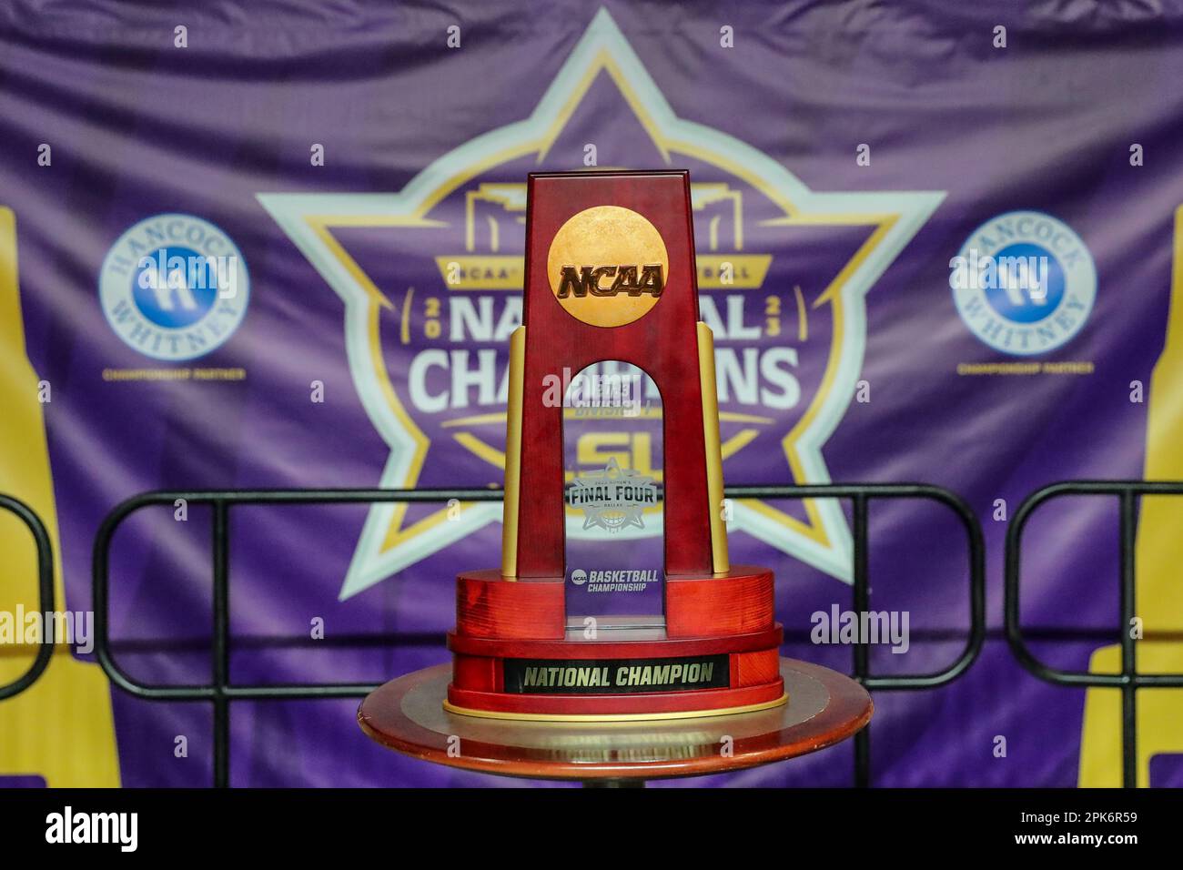 Baton Rouge, LA, USA. 5th Apr, 2023. LSU's National Championship trophy