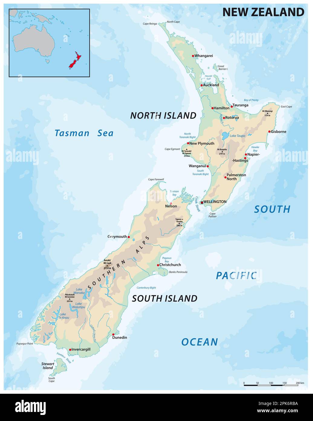 New Zealand Physical Map New Zealand Physical Map