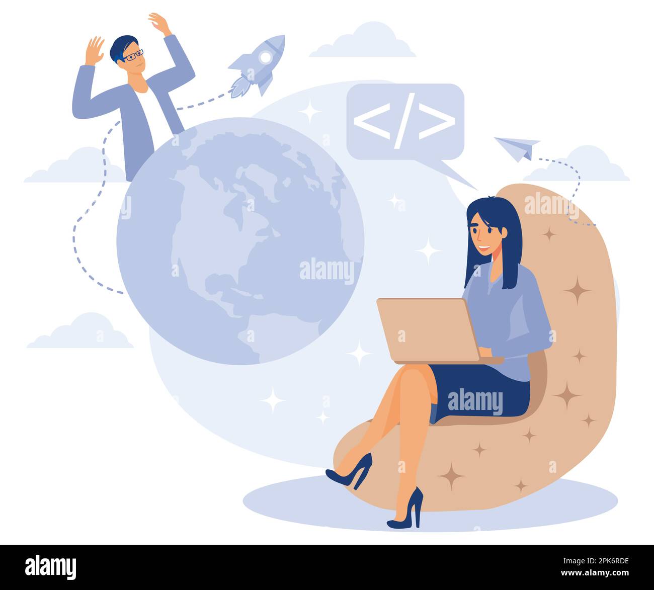 Programming team concept, Computer games, virtual world and IoT development, VR graphic design, testing and deployment, flat vector modern illustratio Stock Vector