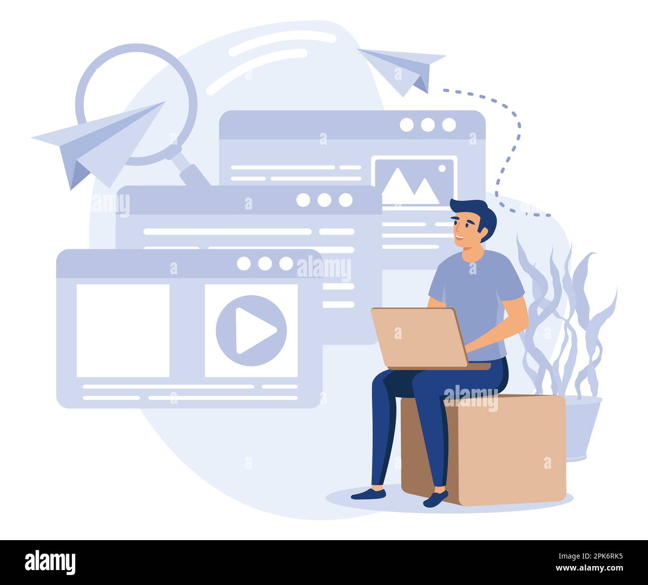 Professional SEO services concept, Keyword research, copy optimization, content plan, web campaign, search engine, online social media planner, flat v Stock Vector
