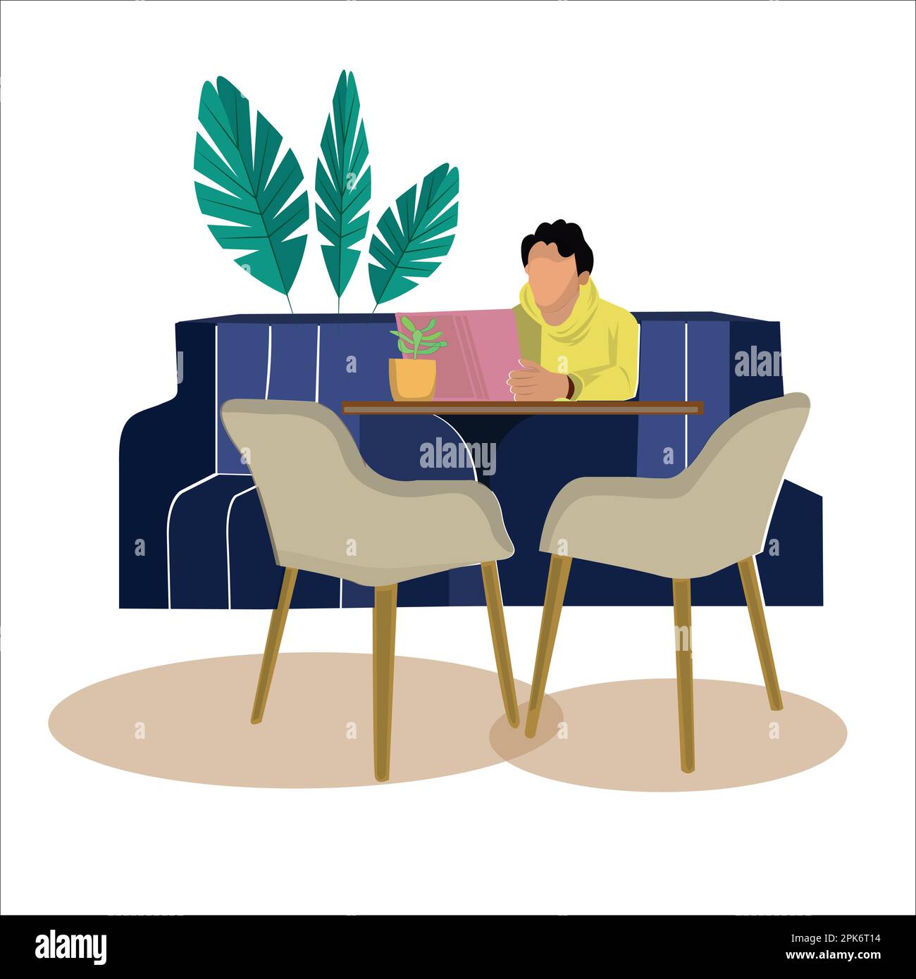 Vector man working with his laptop at living area flat vector