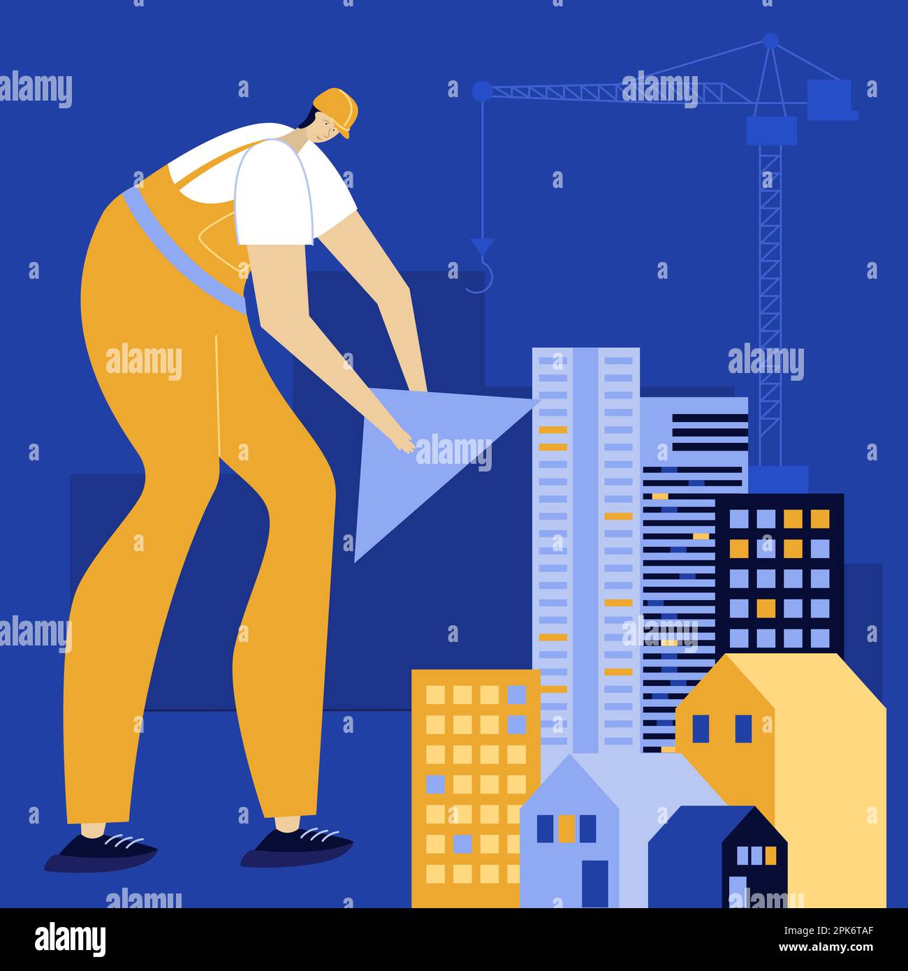 The builder rebuilds Ukrainian city. He strong man in robe and helmet