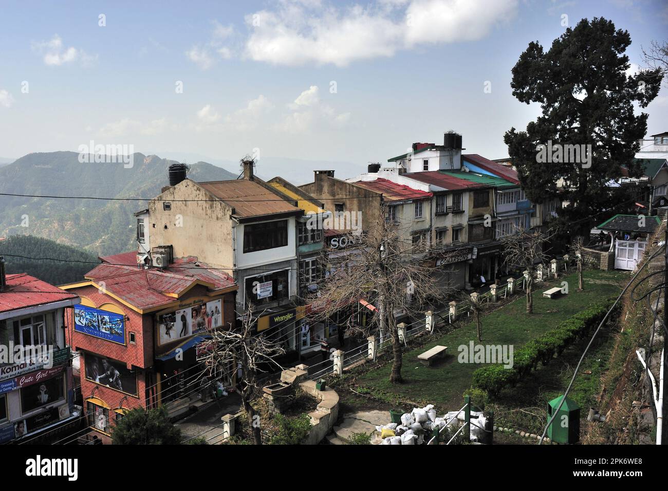 Shops on Mall road of city Shimla state Himachal Pradesh India Stock Photo