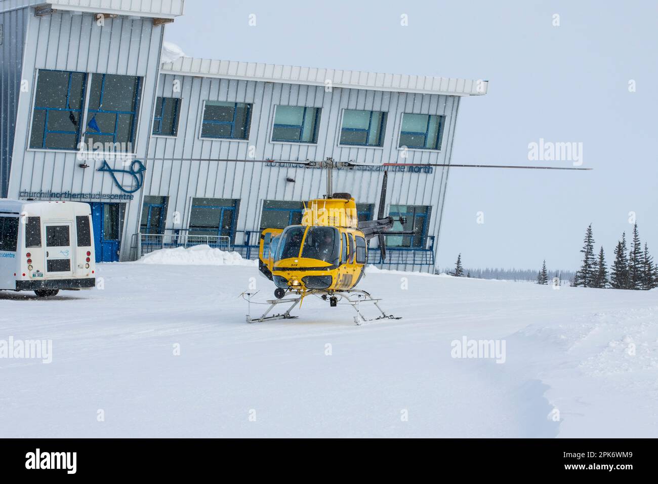 Helicopter landing at the Churchill Northern Studies Centre in