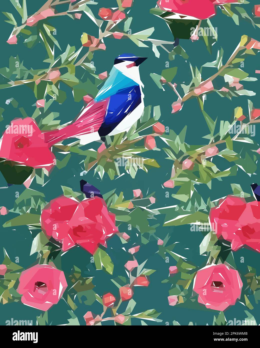 Floral background with flowers, birds and leaves. Vector illustration ...