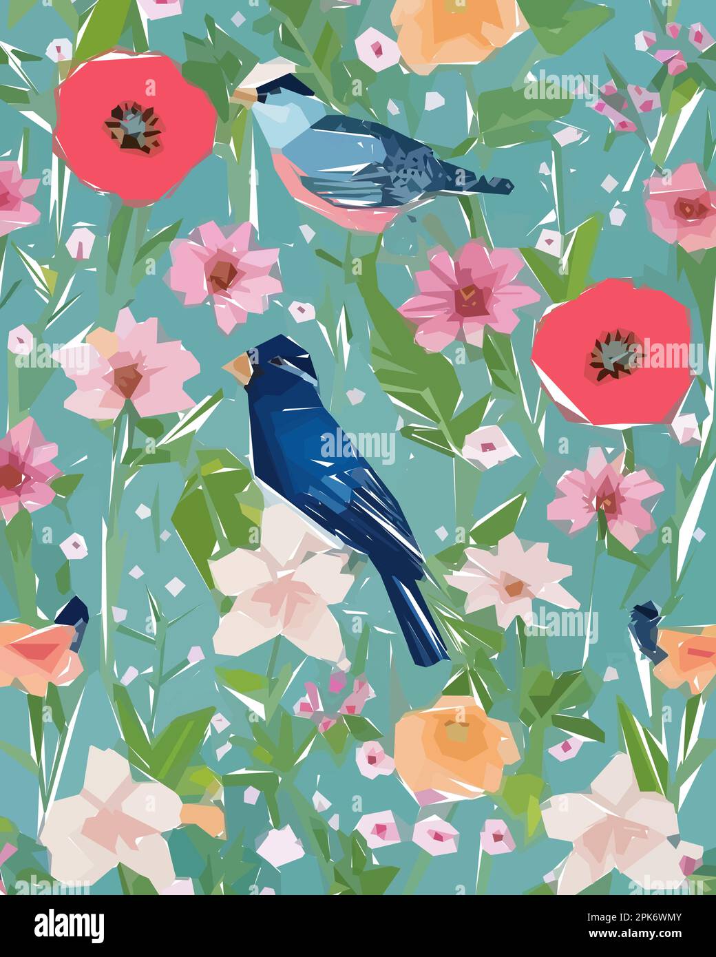 Floral background with flowers, birds and leaves. Vector illustration ...