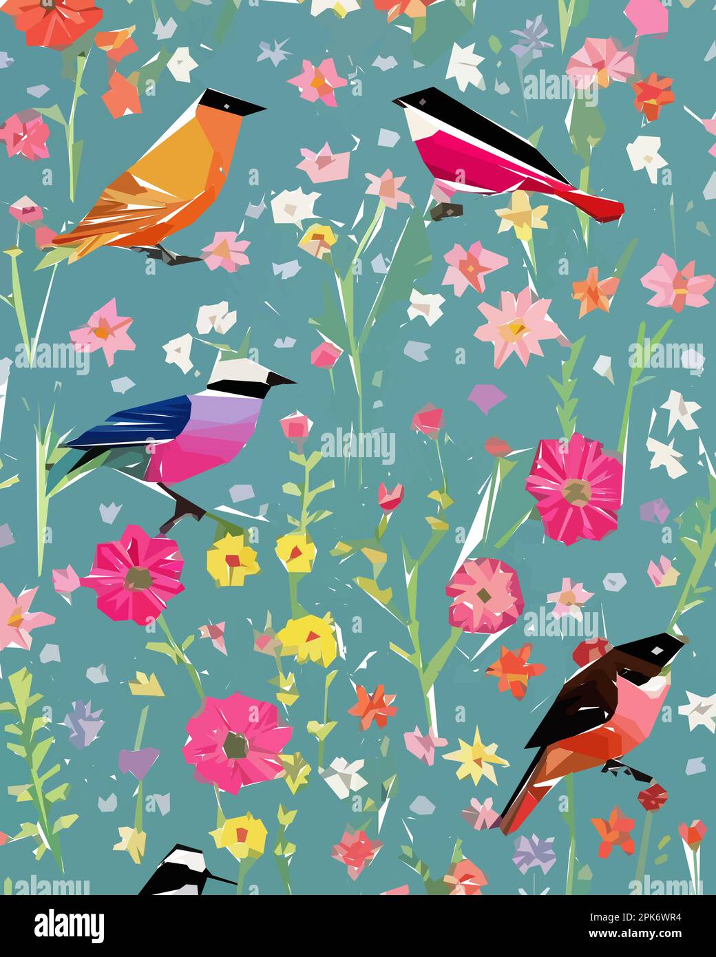 Floral background with flowers, birds and leaves. Vector illustration ...