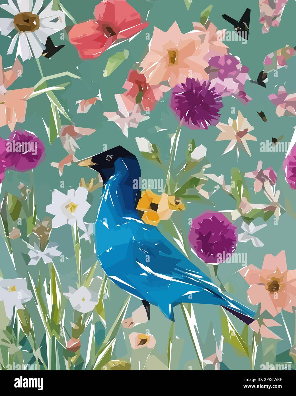 Floral background with flowers, birds and leaves. Vector illustration ...