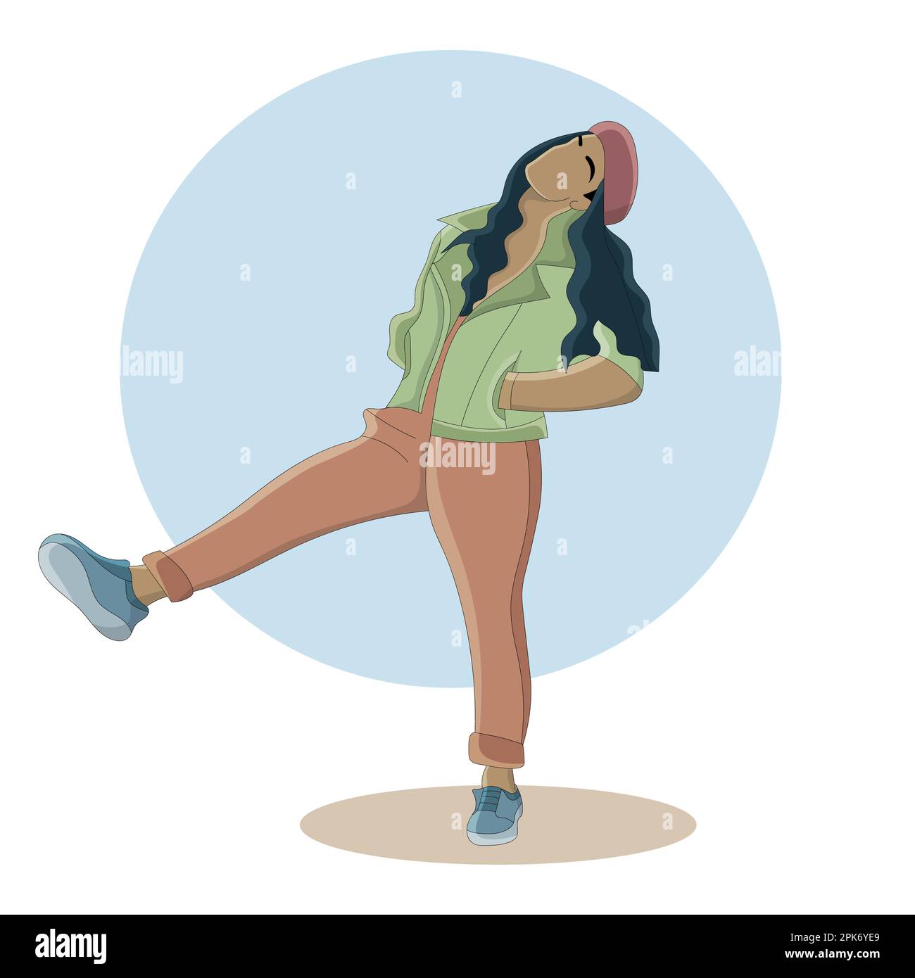 Flat design of a freely walking girl wearing a hat Stock Vector