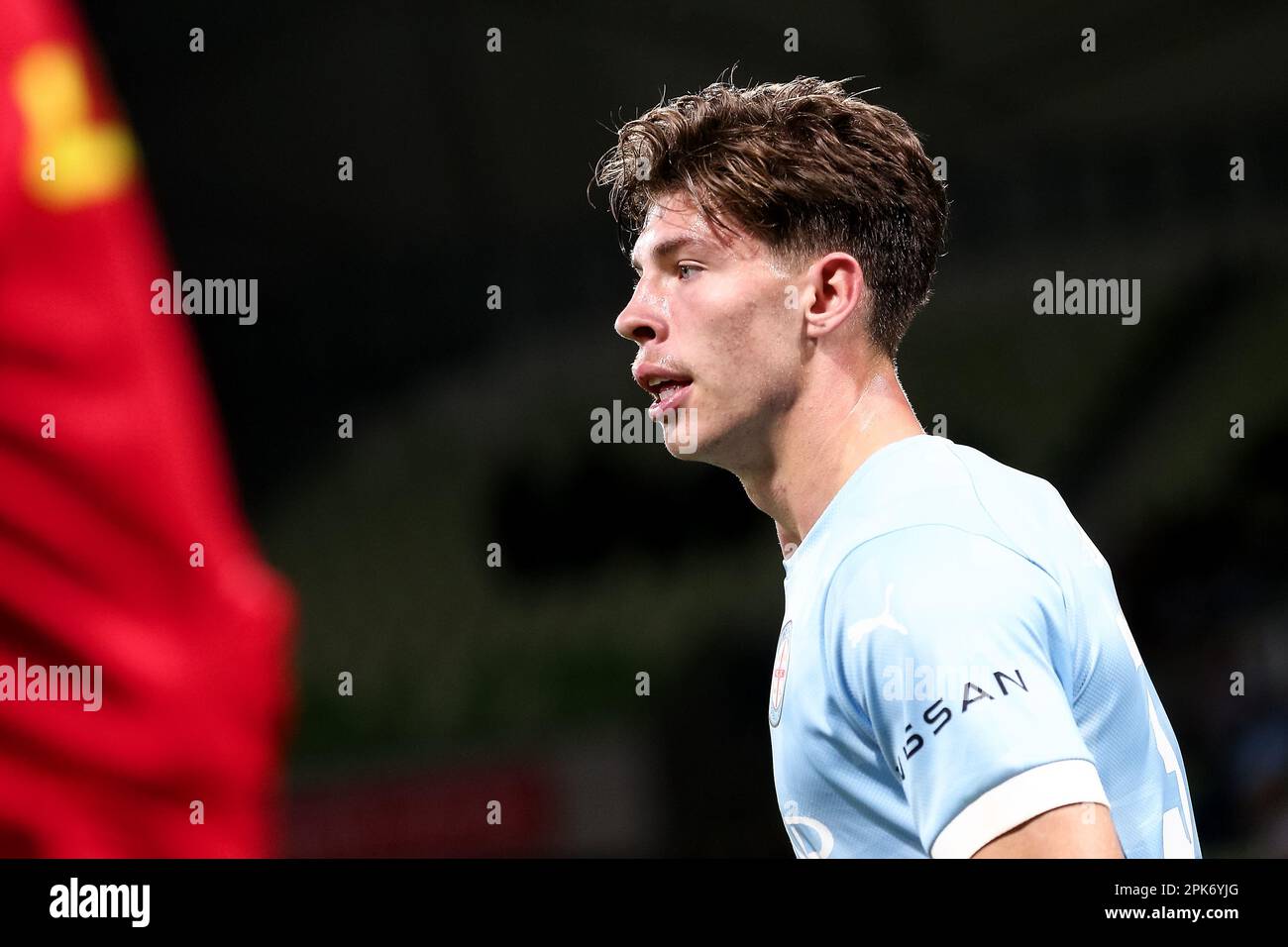 Melbourne, Australia, 5 April, 2023. Jordan Bos of Melbourne City FC during the A-League soccer match between Melbourne City FC and Melbourne Victory at AAMI Park on April 5, 2023 in Melbourne, Australia. Credit: Dave Hewison/Speed Media/Alamy Live News Stock Photo