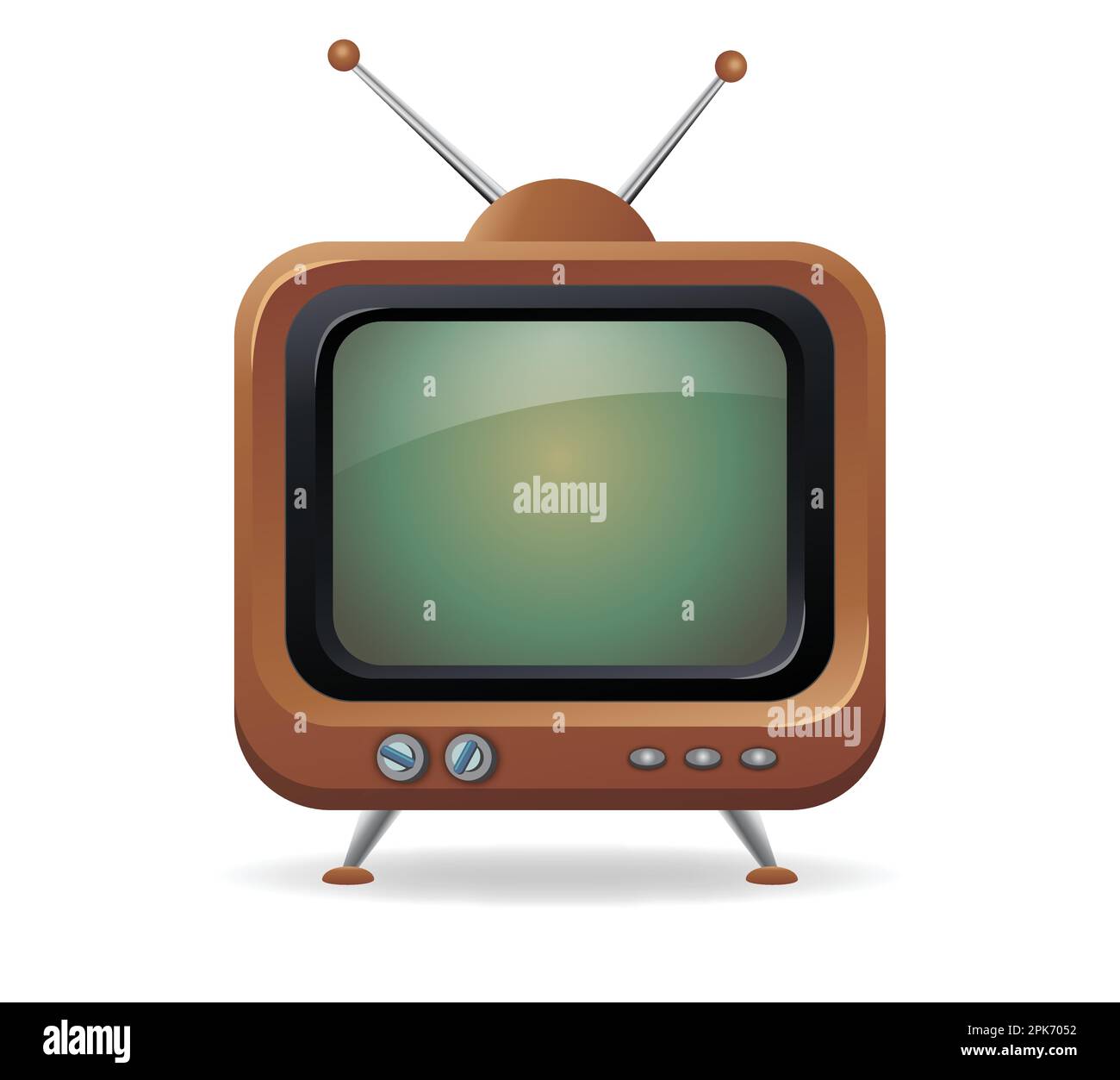 funky brown retro tv television set with blank screen and antennas