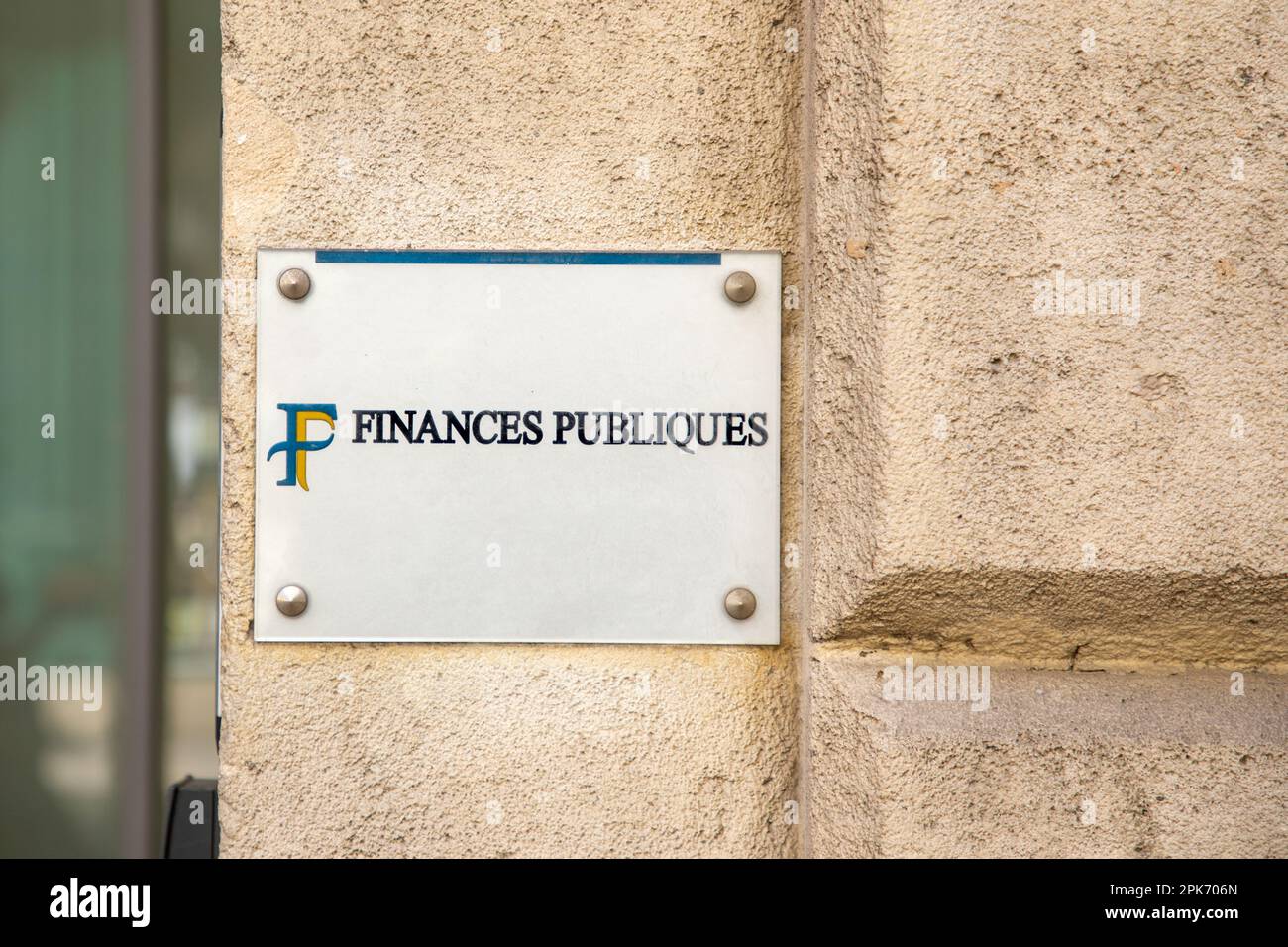 Bordeaux , Aquitaine  France - 04 02 2023 : finances publiques french office public finances logo text agency sign brand on entrance building Stock Photo