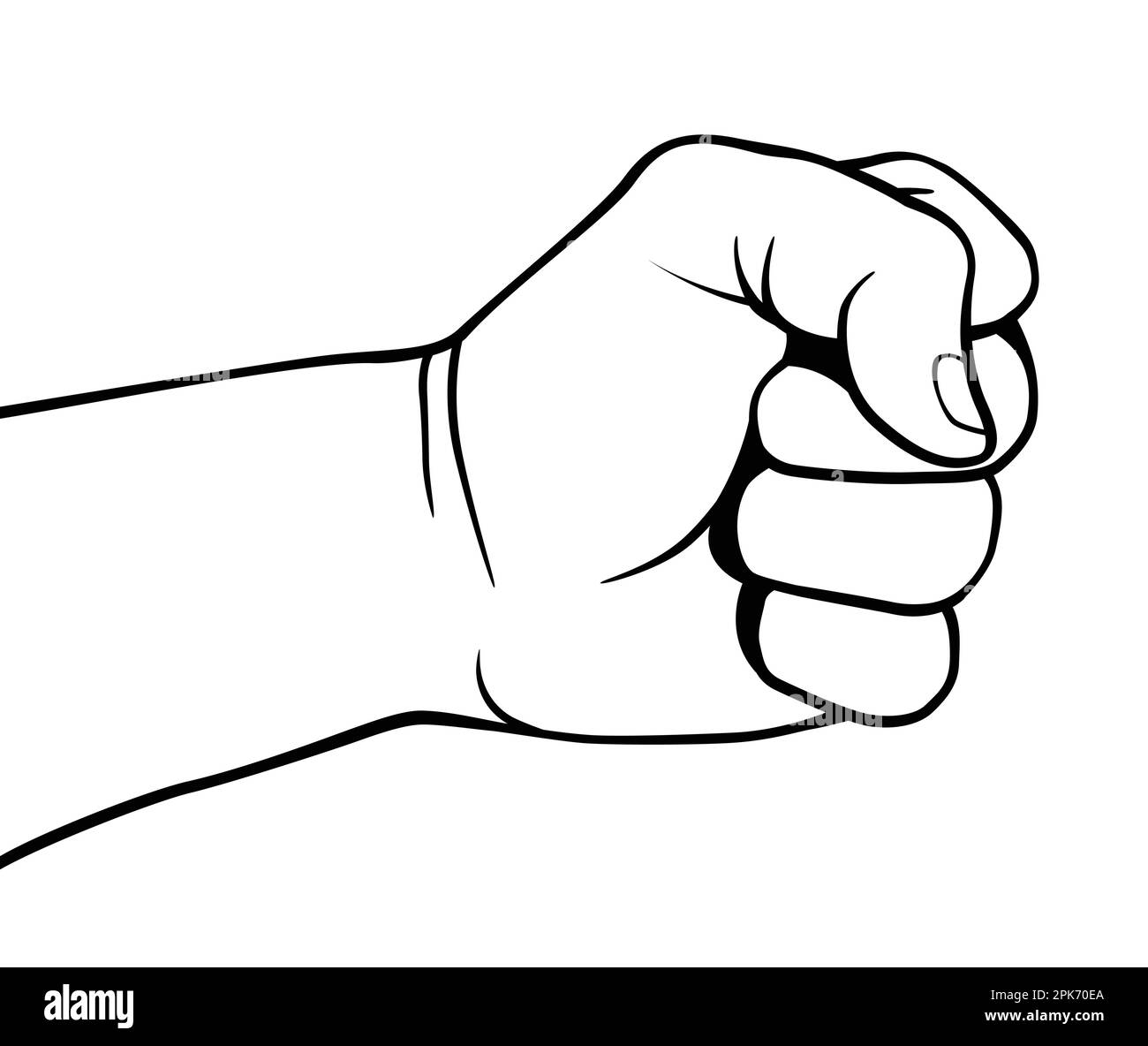 punching fist side view simple illustration black and white vector on