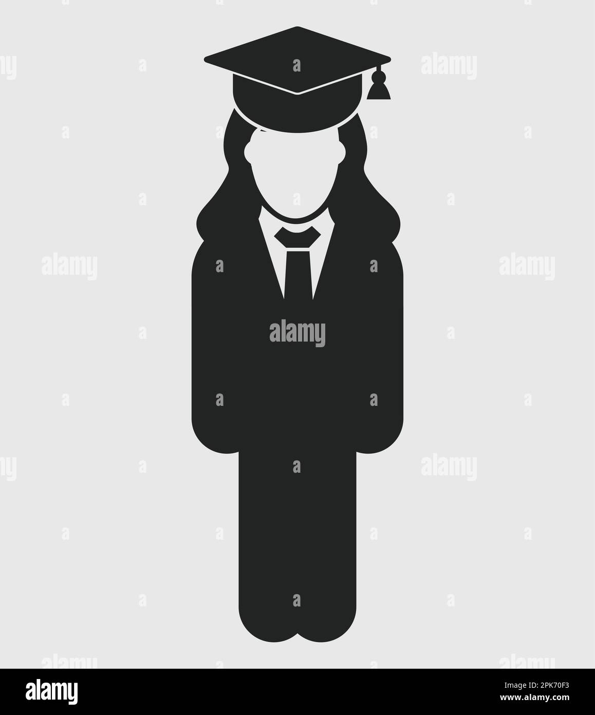 Graduate Student Icon. Standing Female symbol on gray background. Flat