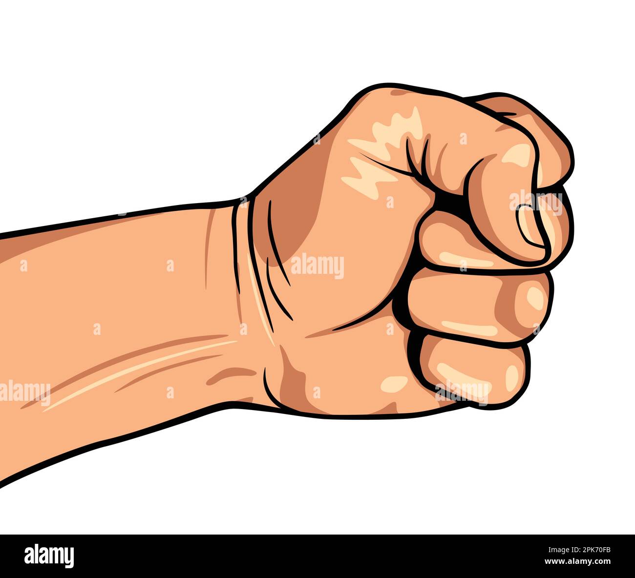 fist front view illustration black and white vector on white background Stock Vector