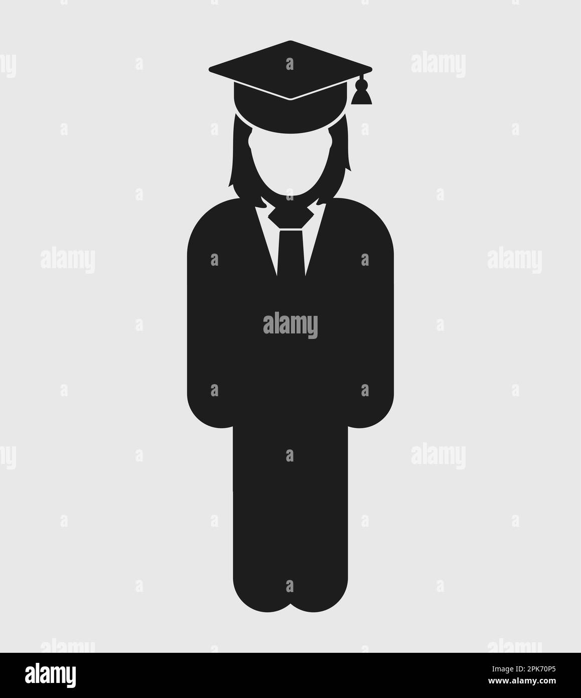 Graduate Student Icon. Standing Female symbol on gray background. Flat style vector EPS. Stock Vector