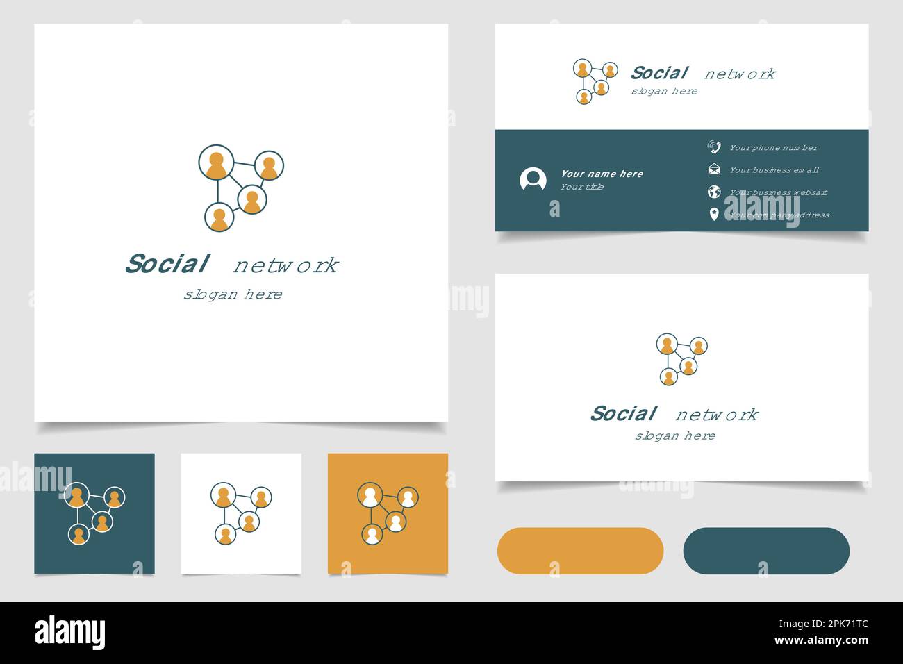 Social network logo design with editable slogan. Branding book and