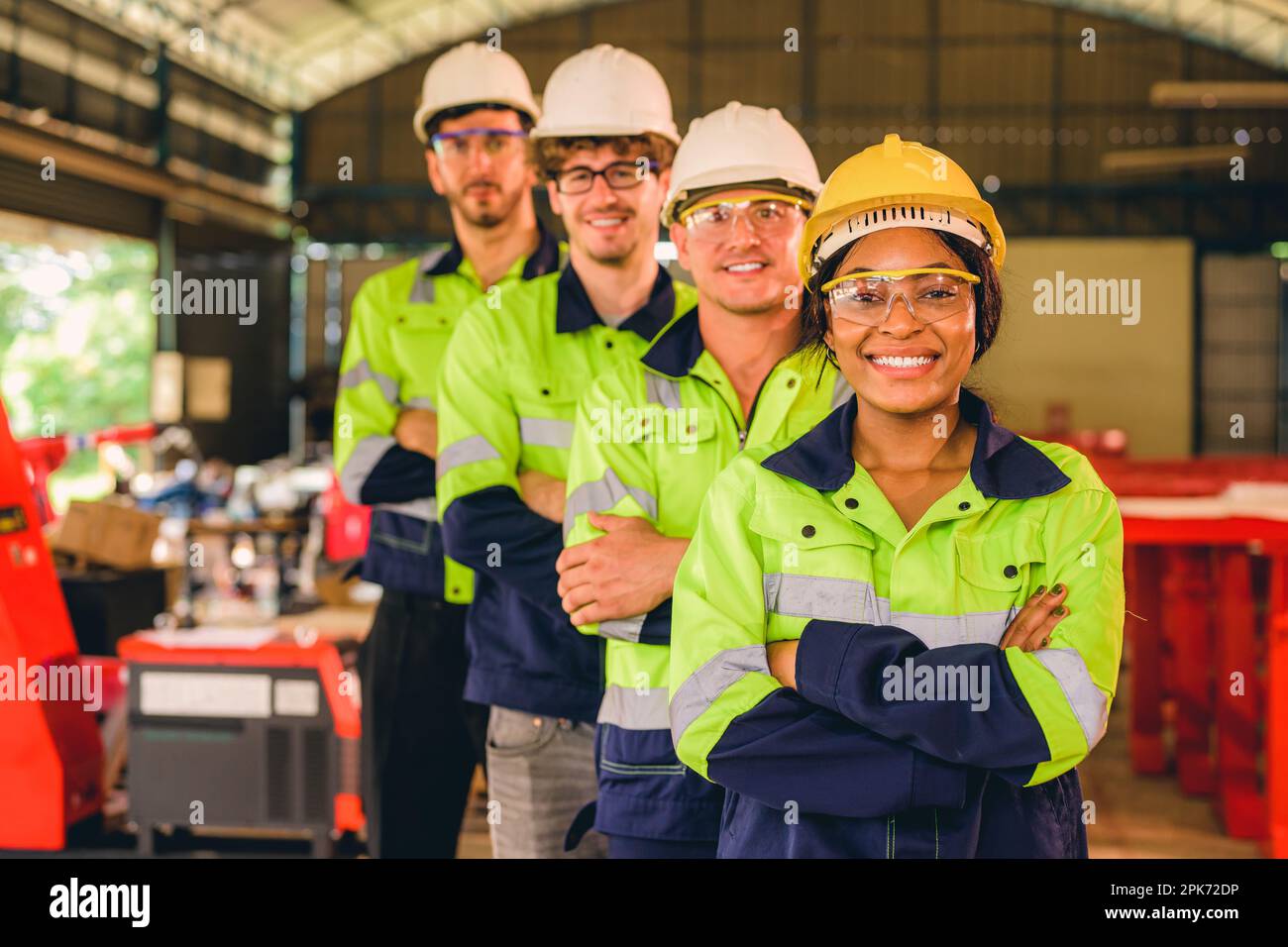 Group of confident engineers workers smiling Stock Photo