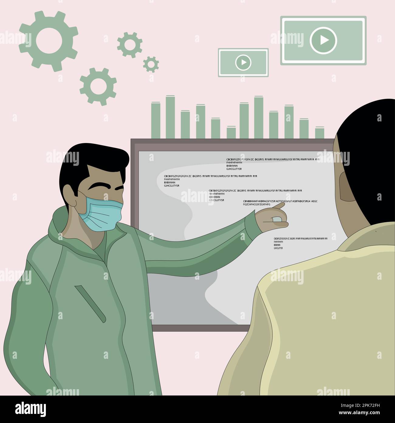 Flat design of two discussing men using a digital board Stock Vector