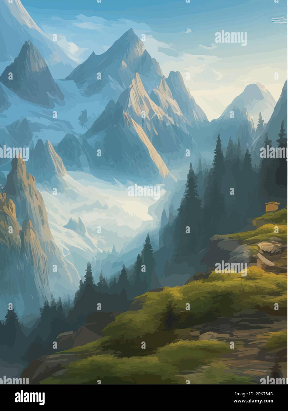 Foggy alps Stock Vector Images - Alamy