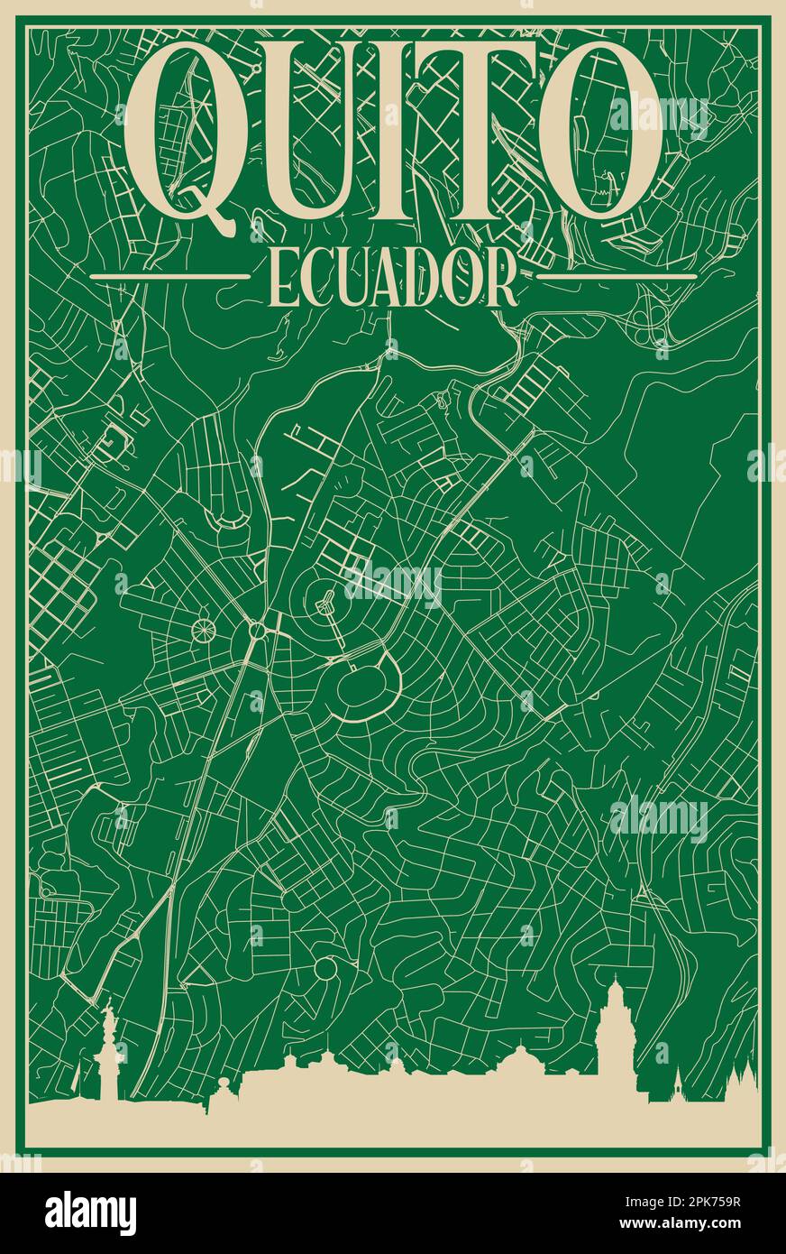 Road network poster of the downtown QUITO, ECUADOR Stock Vector Image