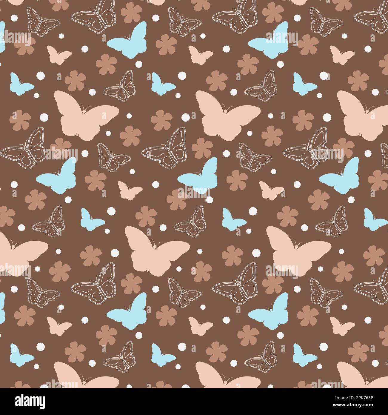 Seamless pattern of a brown and blue butterfly with a brown flower on ...