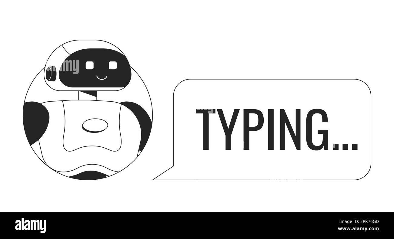 AI chatbot typing black and white concept vector spot illustration