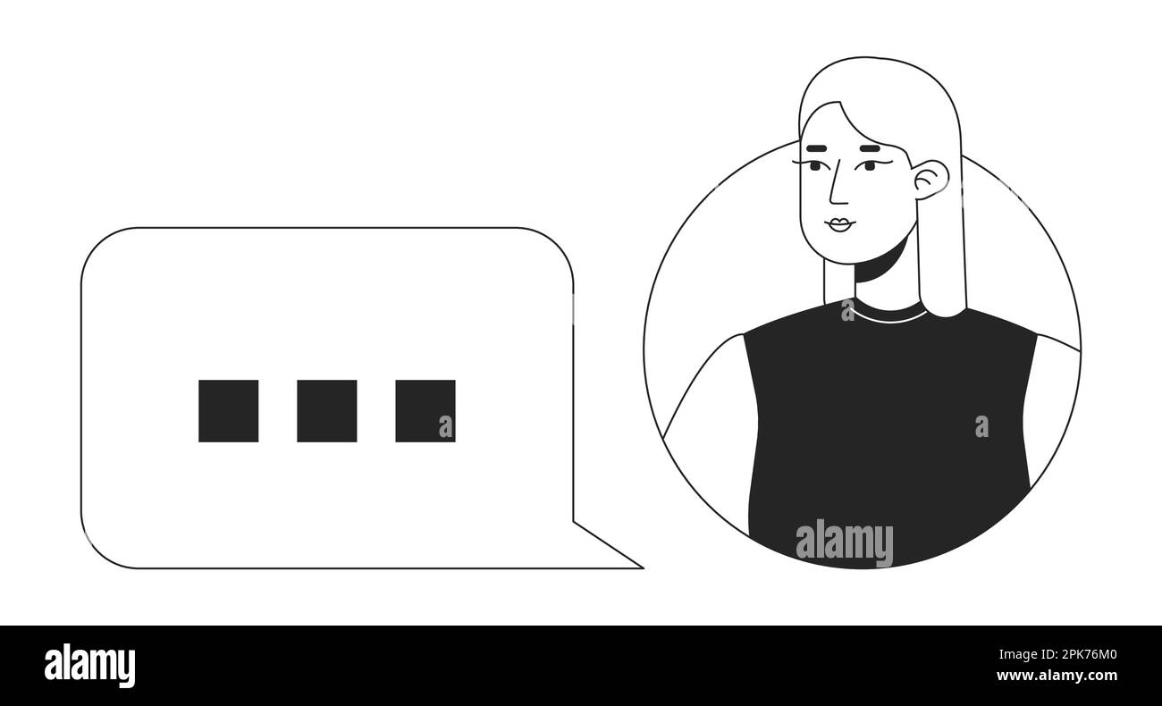 Female user with chat bubble black and white concept vector spot ...