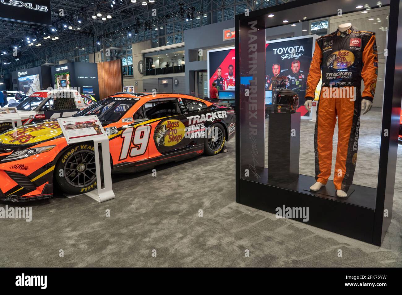 New York, United States. 05th Apr, 2023. NEW YORK, NEW YORK - APRIL 05: A Joe Gibbs Racing #19 Camry Cup Car driven by Martin Truex Jr. seen at the International Auto Show press preview at the Jacob Javits Convention Center on April 5, 2023 in New York City. Credit: Ron Adar/Alamy Live News Stock Photo