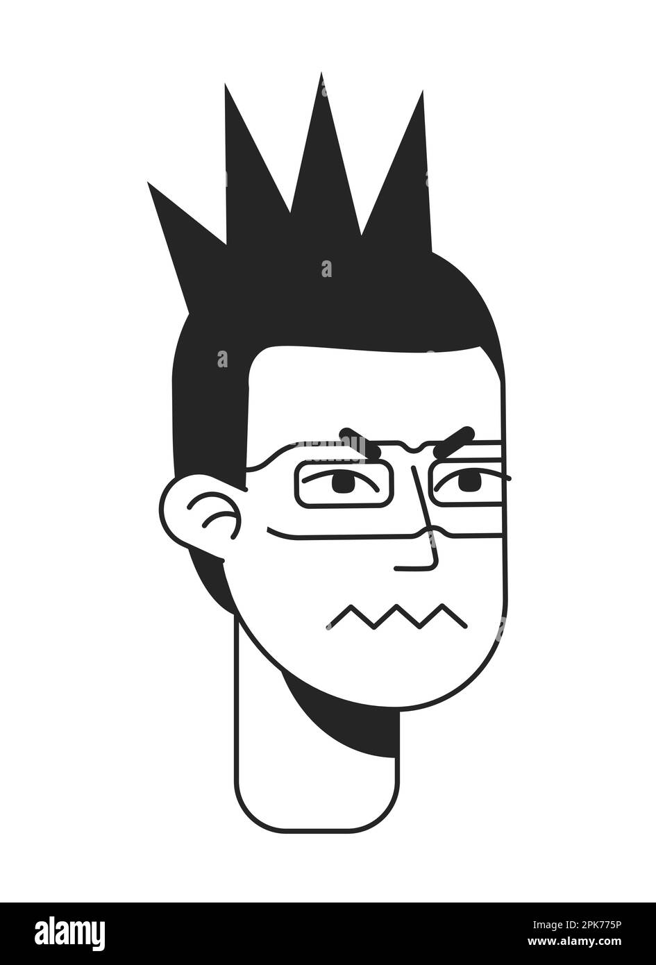 Angry offender with mohawk monochromatic flat vector character head Stock Vector