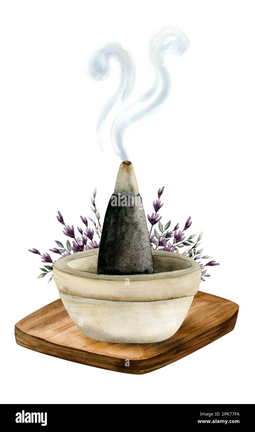 Lavender incense burner cone for aromatherapy clipart illustration
