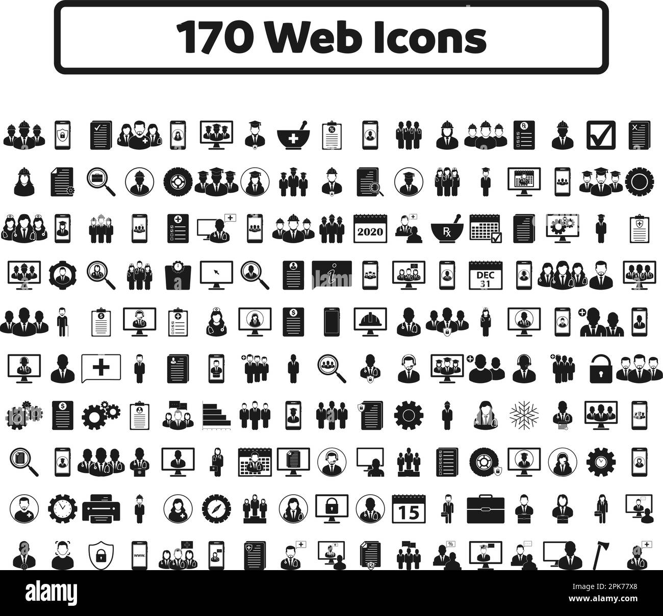 170 web icon set. Flat style vector EPS. Stock Vector