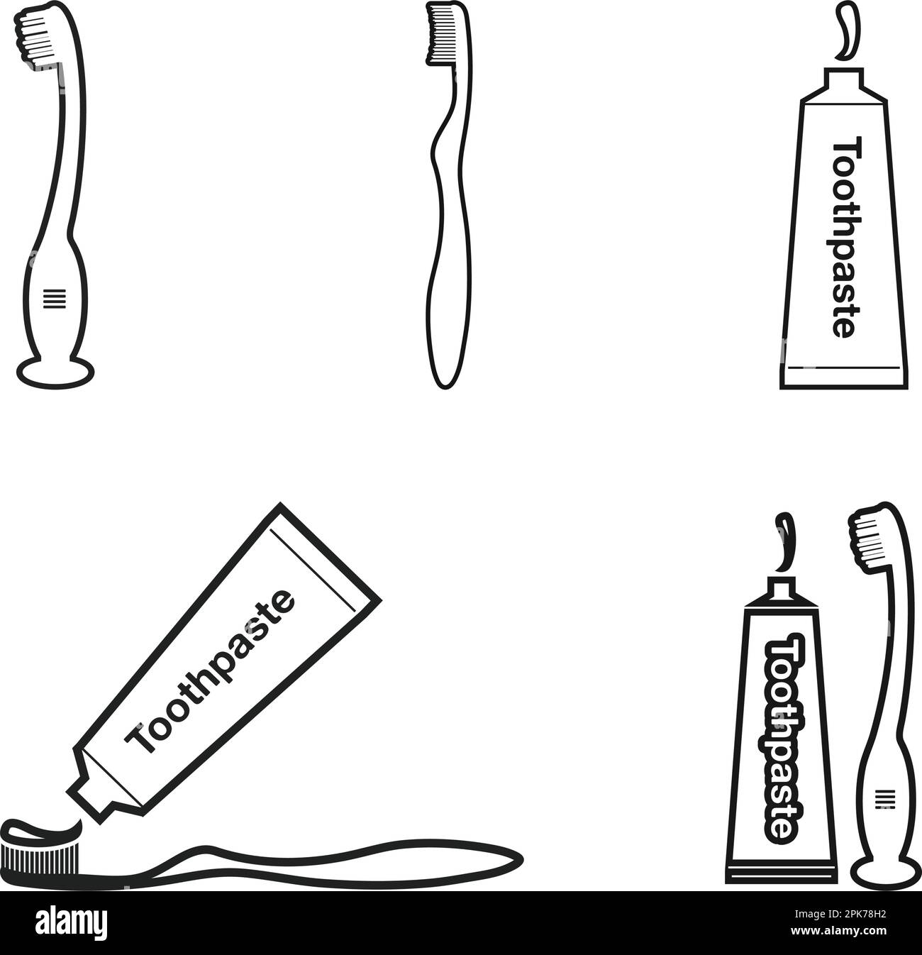 Toothbrush Toothpaste line icon set. Vector EPS Stock Vector Image & Art Alamy