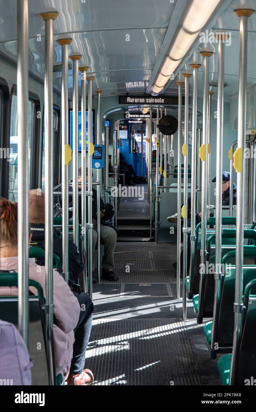 Tram interior in Helsinki, Finland Stock Photo