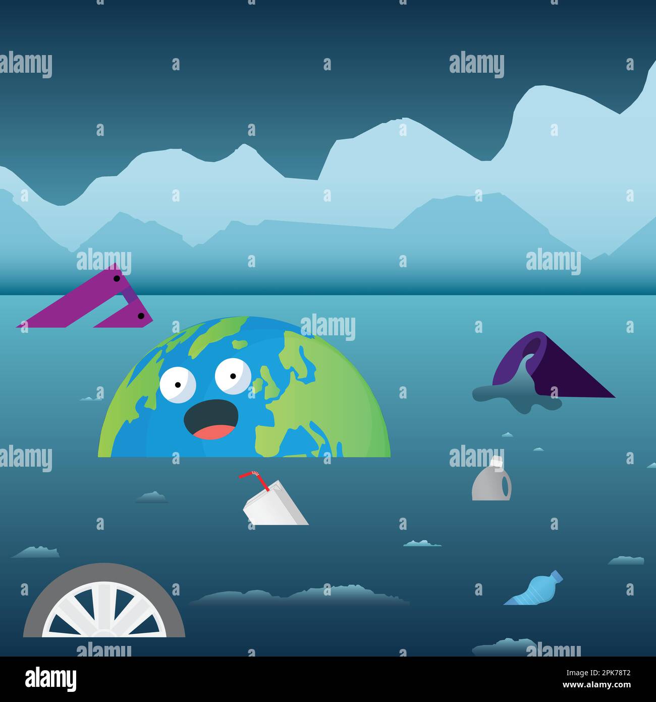 Earth sinking in heavy water pollution Stock Vector