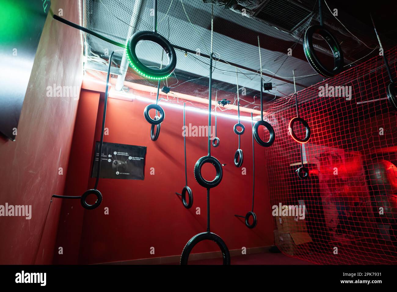 Flying remote control drones game indoor play zone Stock Photo Alamy