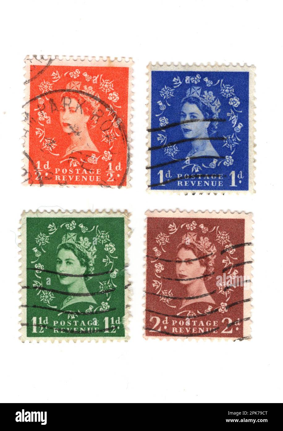 Vintage Queen Elizabeth II postage stamps from the United Kingdom