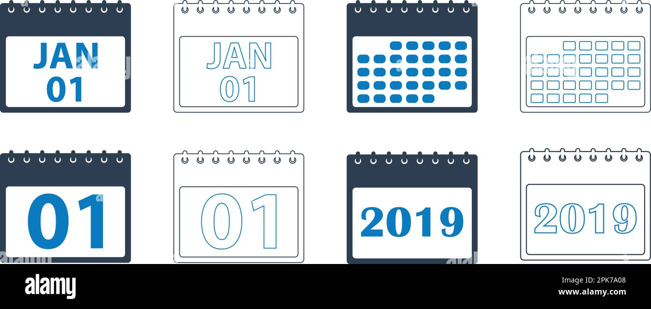 Calendar Icon set. Flat and line style vector EPS Stock Vector