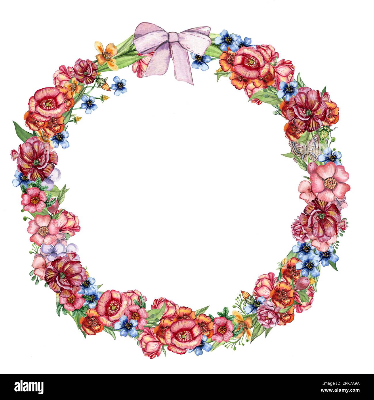 Spring Flower Weath Spring flowers wreath,watercolor illustration for cards,backgrounds ...