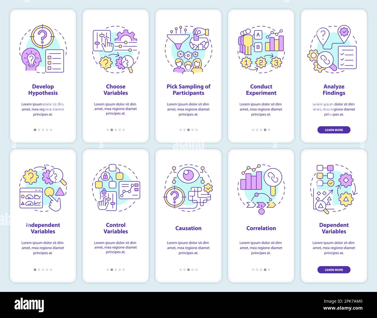 Causal research onboarding mobile app screens set Stock Vector