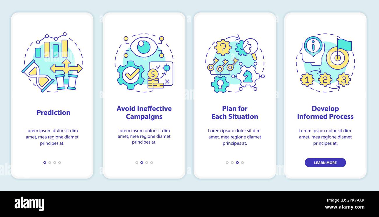Causal research benefits onboarding mobile app screen Stock Vector